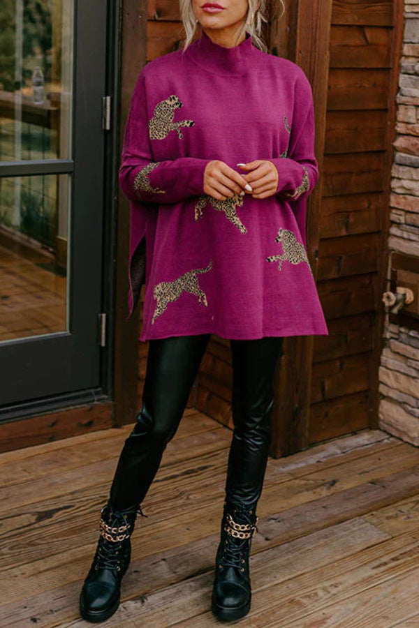 Casual top met lange mouwen in retro-stijl met tijger- en luipaardprint