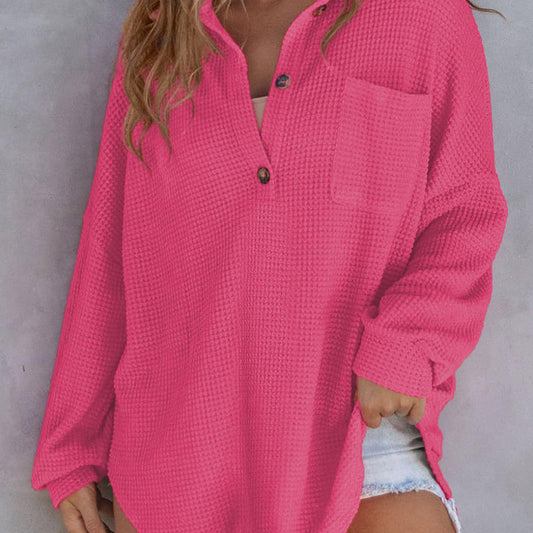 🔥Nieuw product 49% korting 🔥 Losvallend damesshirt met wafelpatroon in wafelpatroon