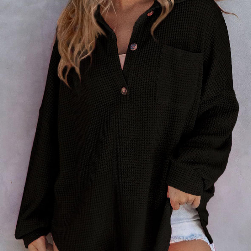 🔥Nieuw product 49% korting 🔥 Losvallend damesshirt met wafelpatroon in wafelpatroon
