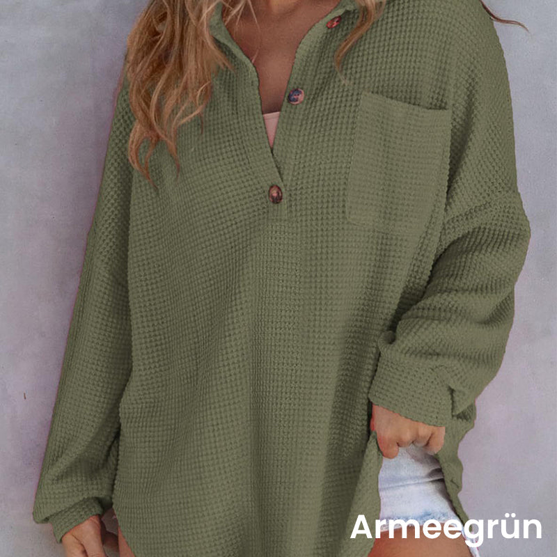 🔥Nieuw product 49% korting 🔥 Losvallend damesshirt met wafelpatroon in wafelpatroon