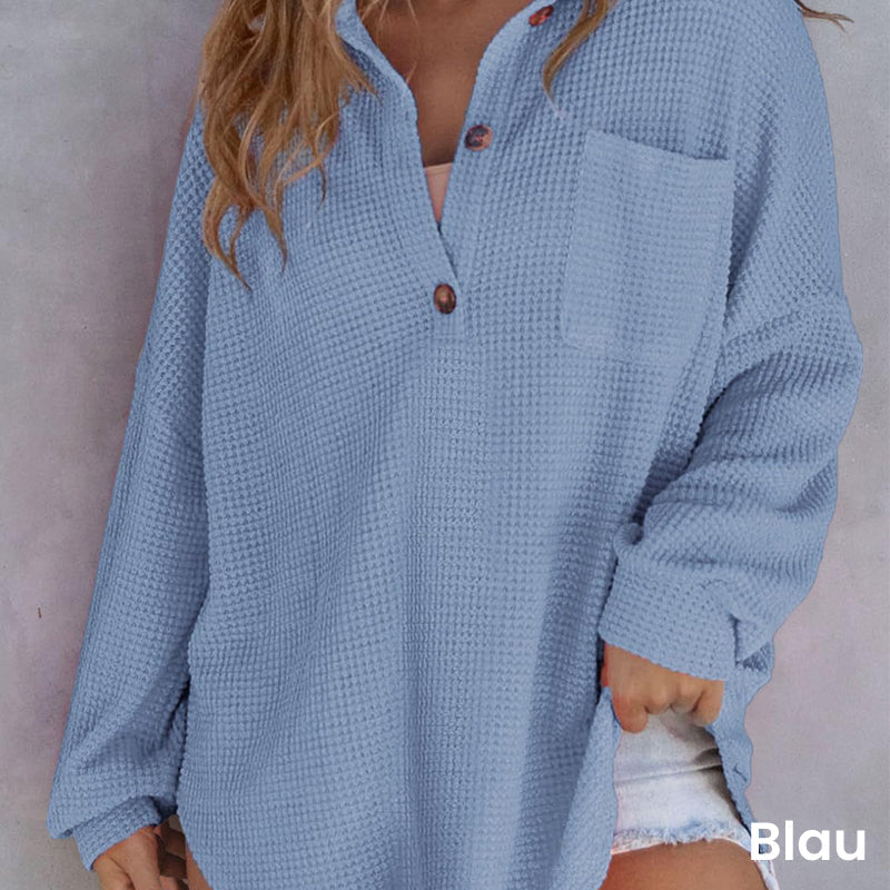 🔥Nieuw product 49% korting 🔥 Losvallend damesshirt met wafelpatroon in wafelpatroon