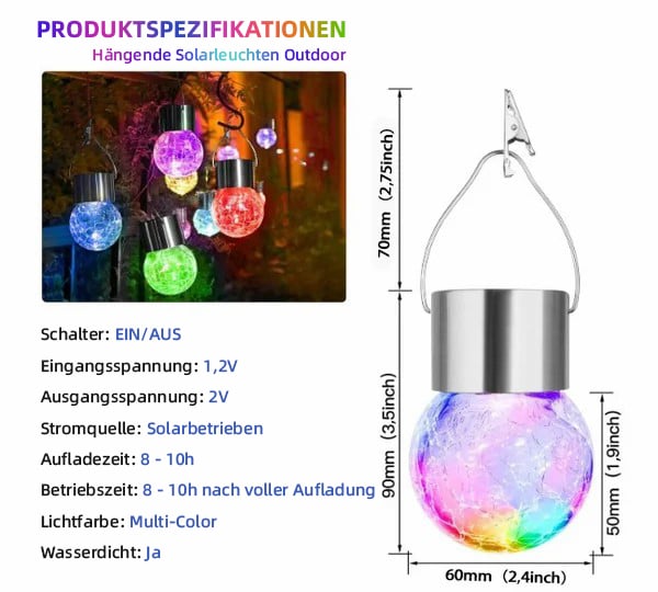 Multicolour Crackle Glas Hangende Solarlampen