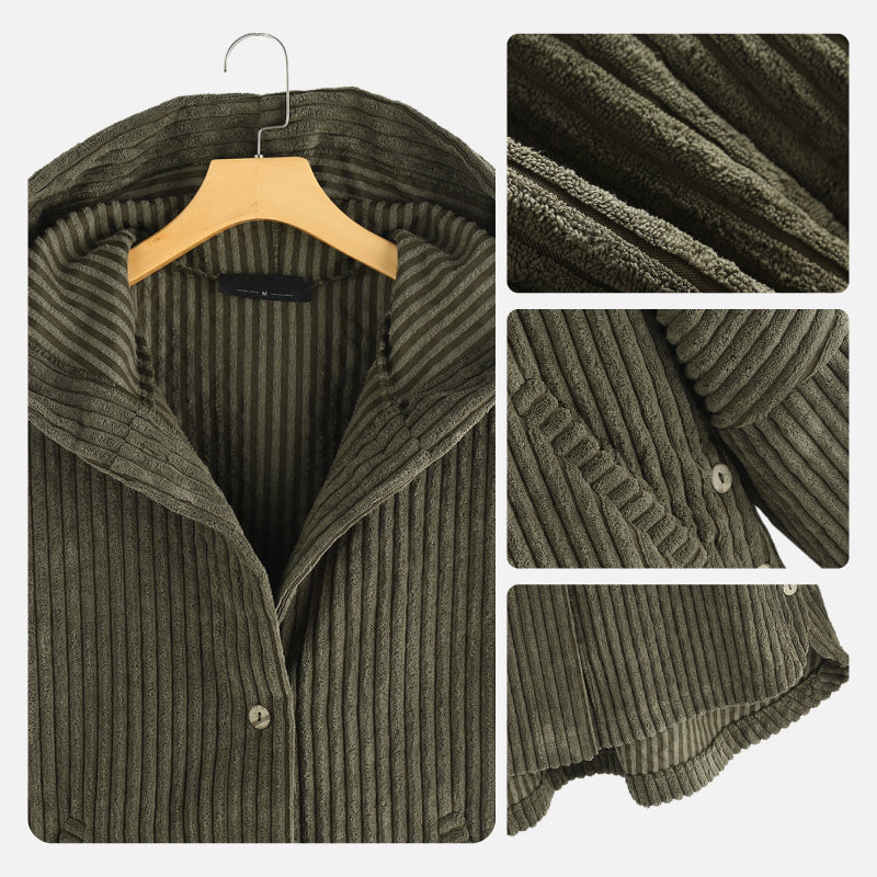 Nieuwe productpromotie 49% korting🔥🍃Casual effen gekleurde jas met verdikte capuchon en knopen