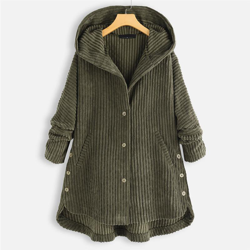 Nieuwe productpromotie 49% korting🔥🍃Casual effen gekleurde jas met verdikte capuchon en knopen