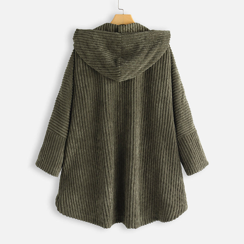 Nieuwe productpromotie 49% korting🔥🍃Casual effen gekleurde jas met verdikte capuchon en knopen