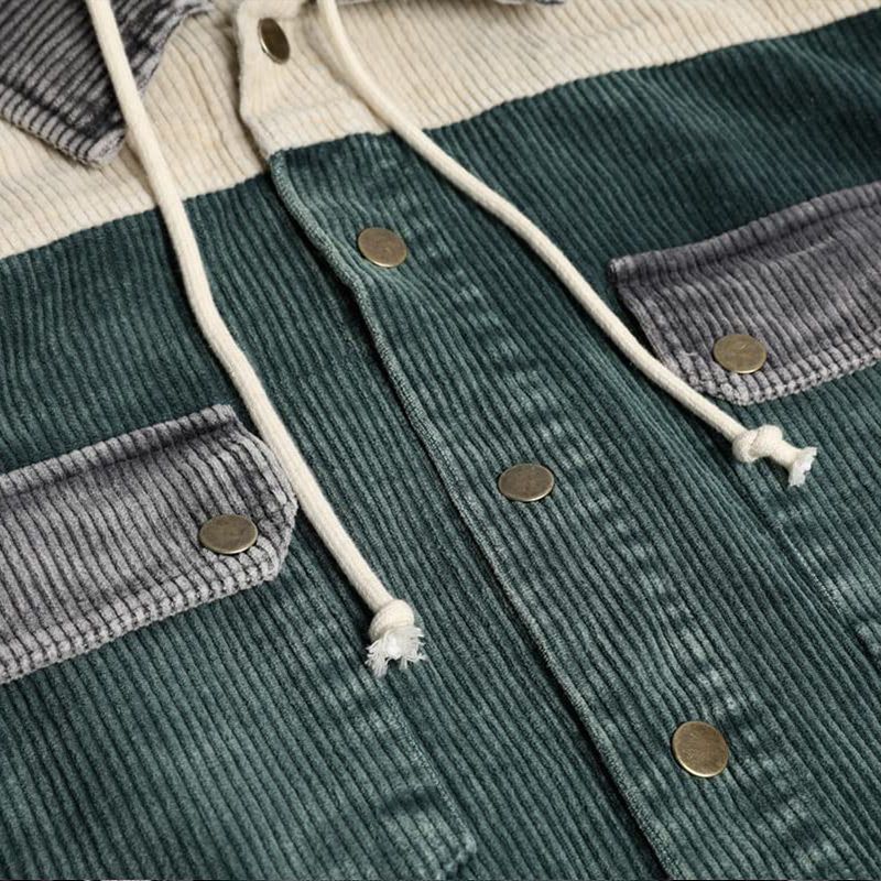 Dames Casual Corduroy Jas met Capuchon en Kleurvlakken
