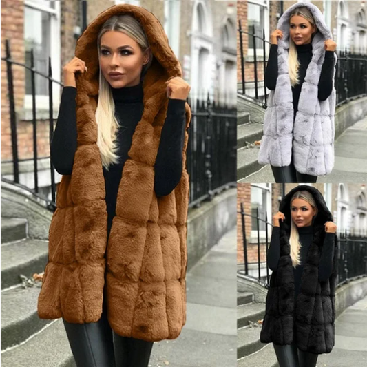 Faux Fur Hettejakke Dame Vest Cardigan💝Tidsbegrenset tilbud🌹