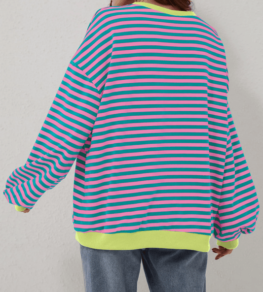 OVERSIZED GESTREEPTE DAMESTRUI MET LANGE MOUWEN