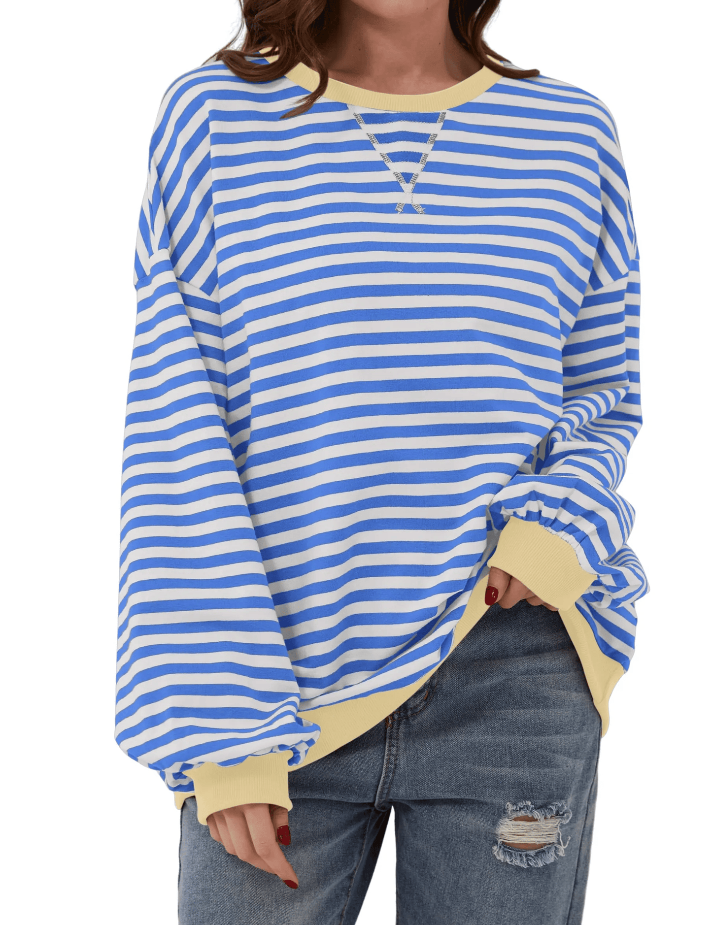 OVERSIZED GESTREEPTE DAMESTRUI MET LANGE MOUWEN