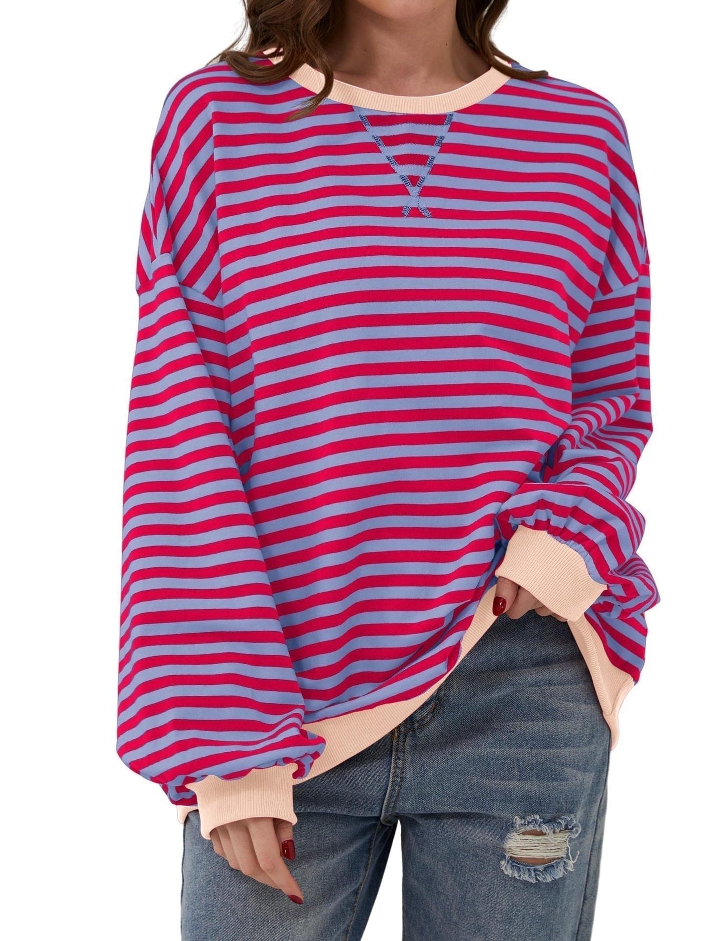 OVERSIZED GESTREEPTE DAMESTRUI MET LANGE MOUWEN