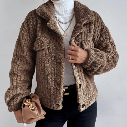 🏆️Vrouwen Lapsluiting Button💖Down Warme Fuzzy Cropped Jas 🍂❣️