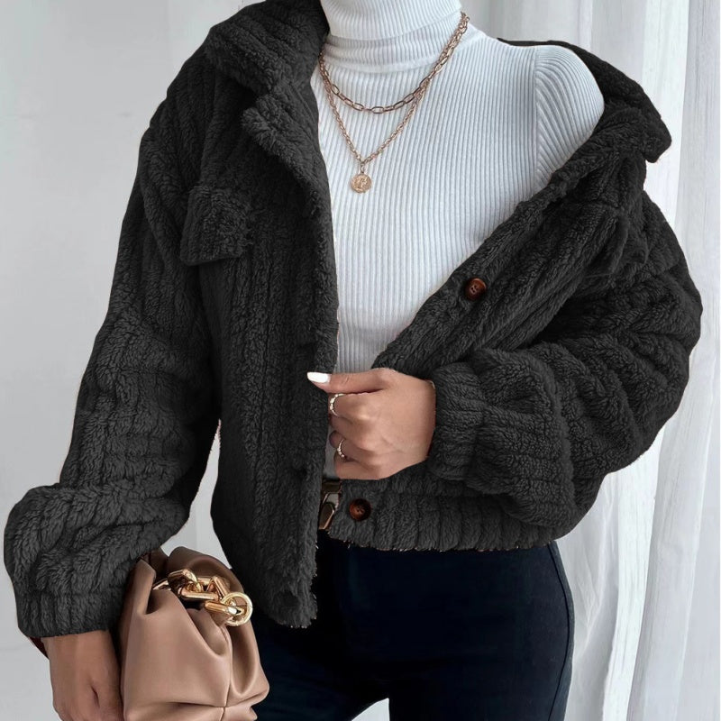 🏆️Vrouwen Lapsluiting Button💖Down Warme Fuzzy Cropped Jas 🍂❣️