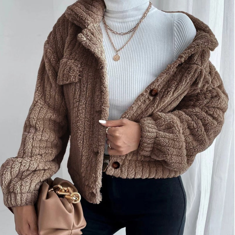 🏆️Vrouwen Lapsluiting Button💖Down Warme Fuzzy Cropped Jas 🍂❣️