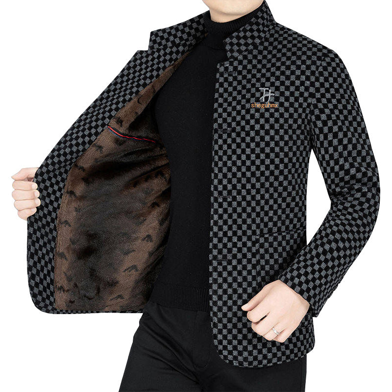 Heren Trendy Geruite Warme Jas met Zakken