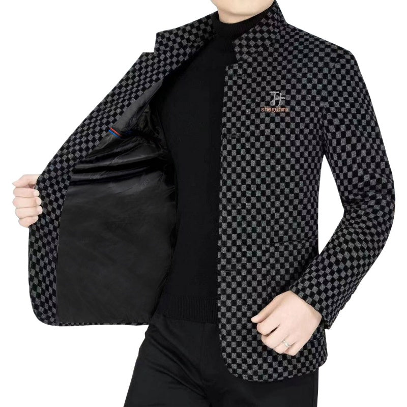 Heren Trendy Geruite Warme Jas met Zakken