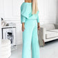 Damesset met effen kleur Drop Shoulder Pullover en losse broek