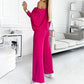 Damesset met effen kleur Drop Shoulder Pullover en losse broek