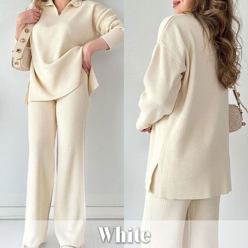 🔥Beperkte tijd aanbieding - 50% korting🔥V-hals Casual Split Gebreide Tweedelige Set