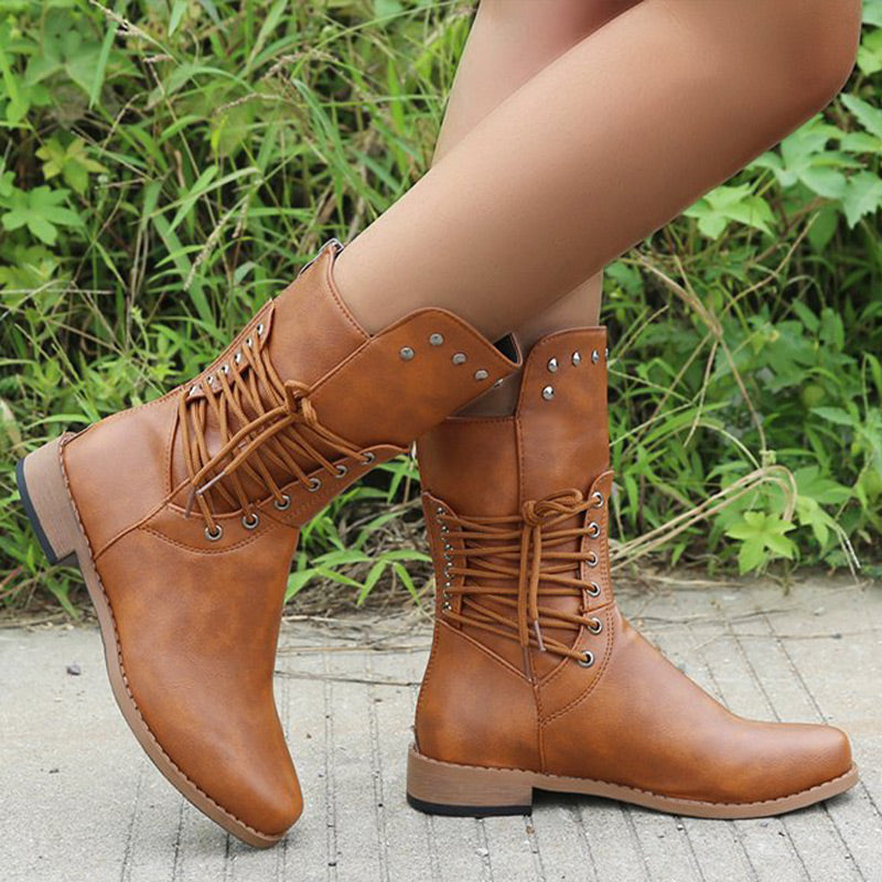 🔥Lage enkellaarzen met vetersluiting en ronde neus voor dames🔥