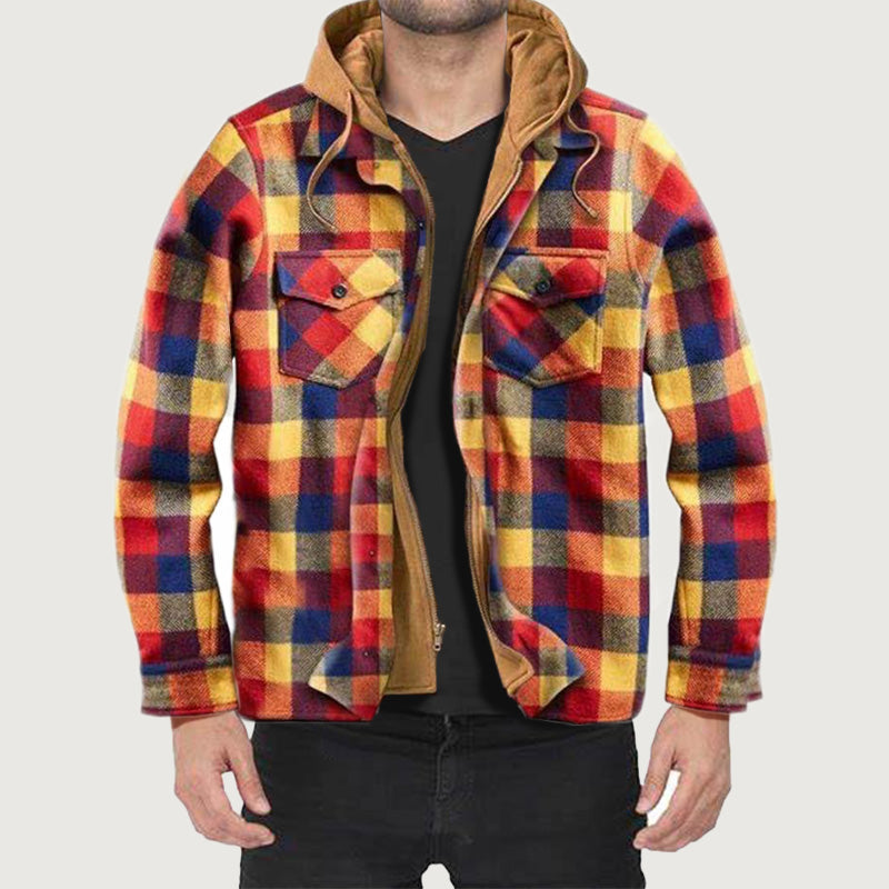 Quilted gevoerde plaid jas met capuchon voor heren