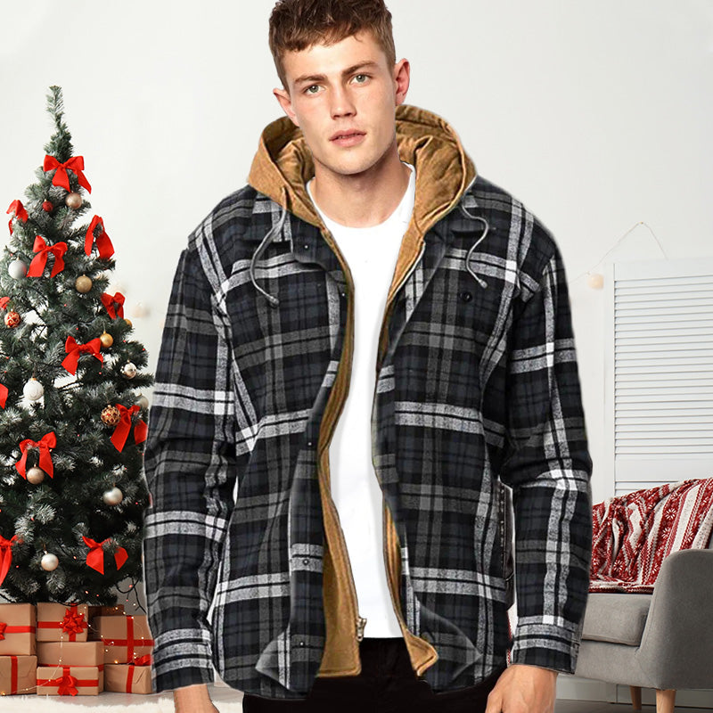 Quilted gevoerde plaid jas met capuchon voor heren