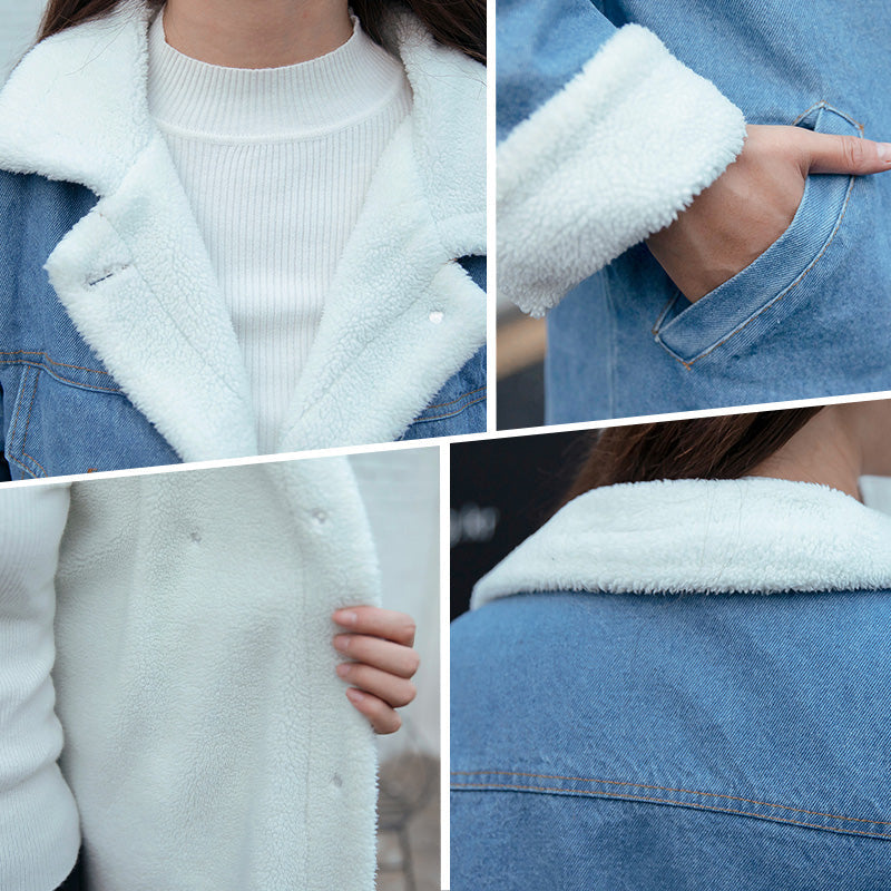 Denim damesjas met lange kap en katoenen voering