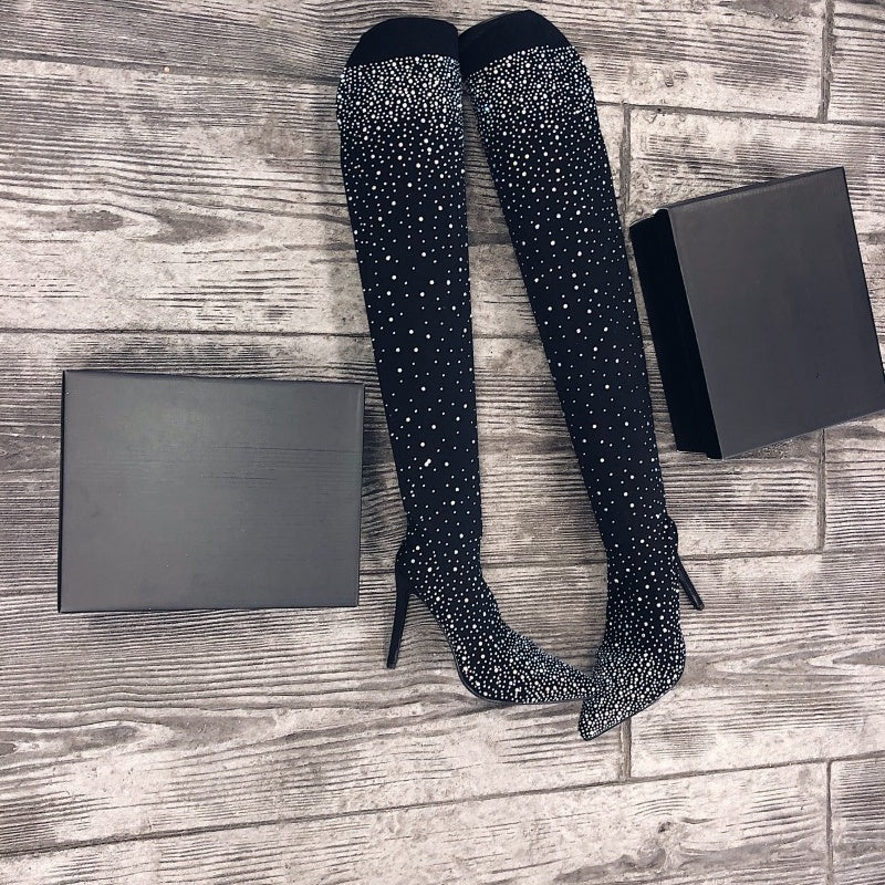 🌟49% KORTING🔥Dames overknee laarzen met glinsterende imitatiediamanten👠