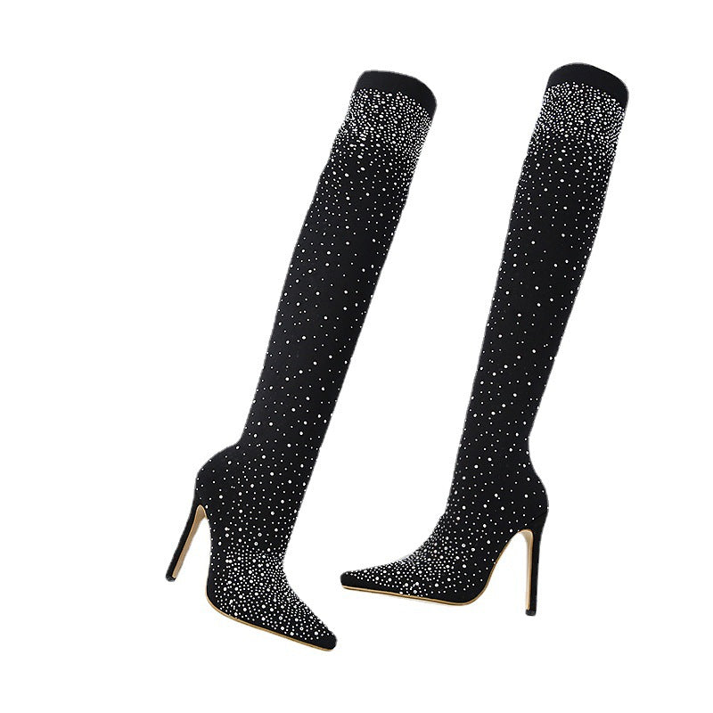🌟49% KORTING🔥Dames overknee laarzen met glinsterende imitatiediamanten👠