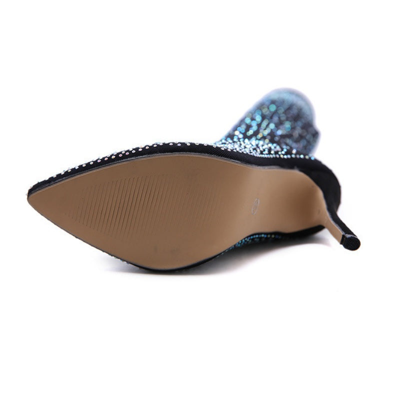 🌟49% KORTING🔥Dames overknee laarzen met glinsterende imitatiediamanten👠