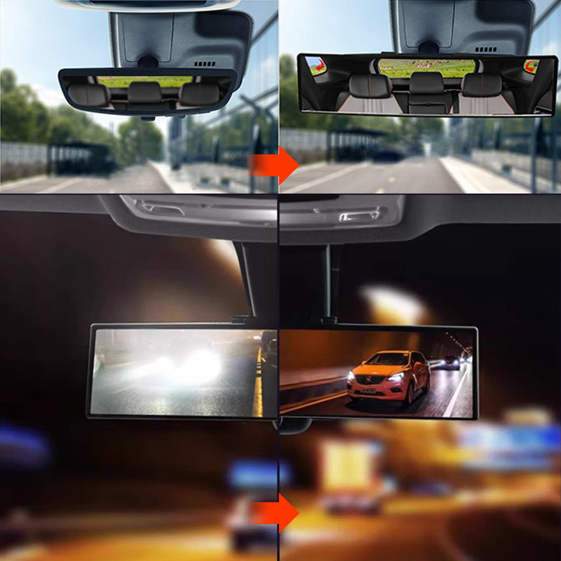 🚗👁️ Brede, gebogen achteruitkijkspiegel voor auto’s – Groothoekzicht, eenvoudige montage en universele pasvorm (Rijd veilig met beter zicht!)
