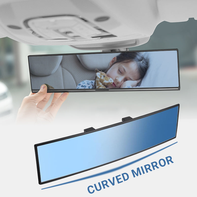 🚗👁️ Brede, gebogen achteruitkijkspiegel voor auto’s – Groothoekzicht, eenvoudige montage en universele pasvorm (Rijd veilig met beter zicht!)
