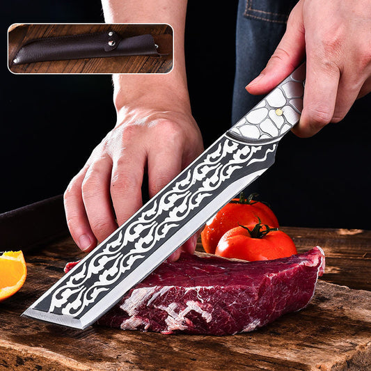 Versatile sharp kitchen knife with sheath