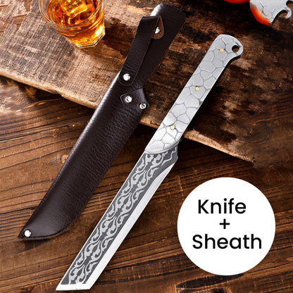 Versatile sharp kitchen knife with sheath