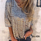 Dames T-shirt met losse V-hals, luipaardprint en halflange mouwen