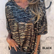 Dames T-shirt met losse V-hals, luipaardprint en halflange mouwen