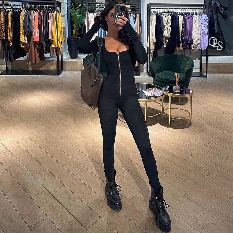 🤩 Nieuwe Producten - 50% KORTING 💖 Slim Fit Lange Mouw Rits Jumpsuit