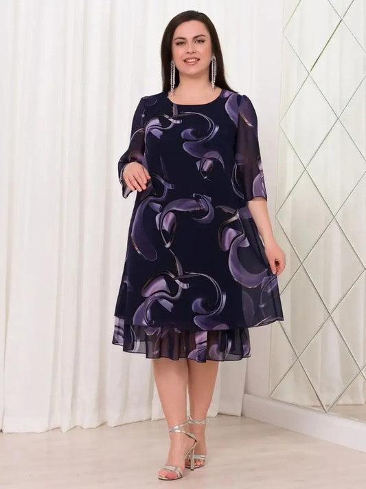 💟 2025 Nieuwe geplooide mouw Elegante gedrukte chiffonjurk 📐 [M - 4XL]