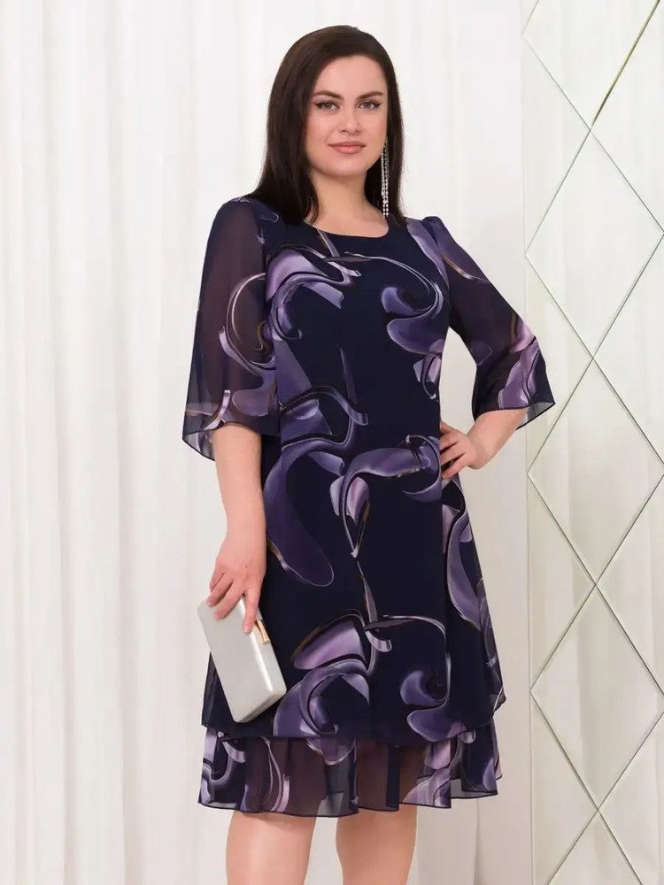 💟 2025 Nieuwe geplooide mouw Elegante gedrukte chiffonjurk 📐 [M - 4XL]