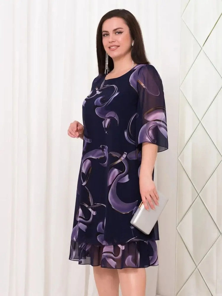 💟 2025 Nieuwe geplooide mouw Elegante gedrukte chiffonjurk 📐 [M - 4XL]