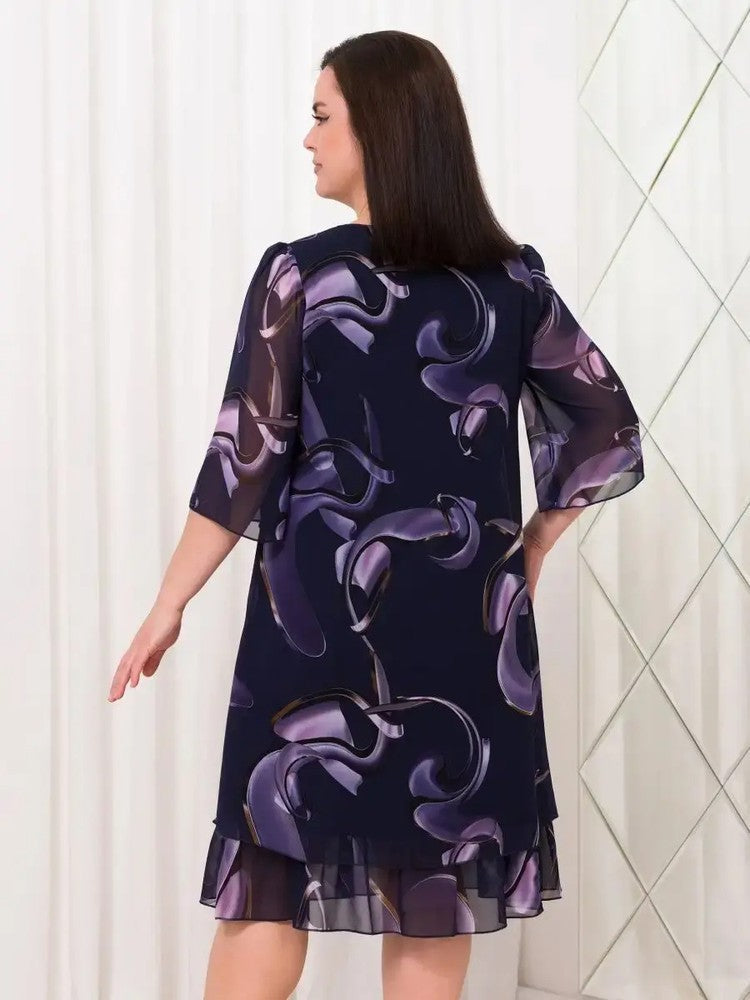 💟 2025 Nieuwe geplooide mouw Elegante gedrukte chiffonjurk 📐 [M - 4XL]
