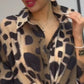 Omkering luipaarddruk losse zevenpunts mouwen shirt