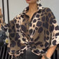 Omkering luipaarddruk losse zevenpunts mouwen shirt