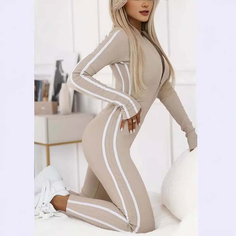 Dames Sportief Jumpsuit met Ritssluiting en Lange Mouwen