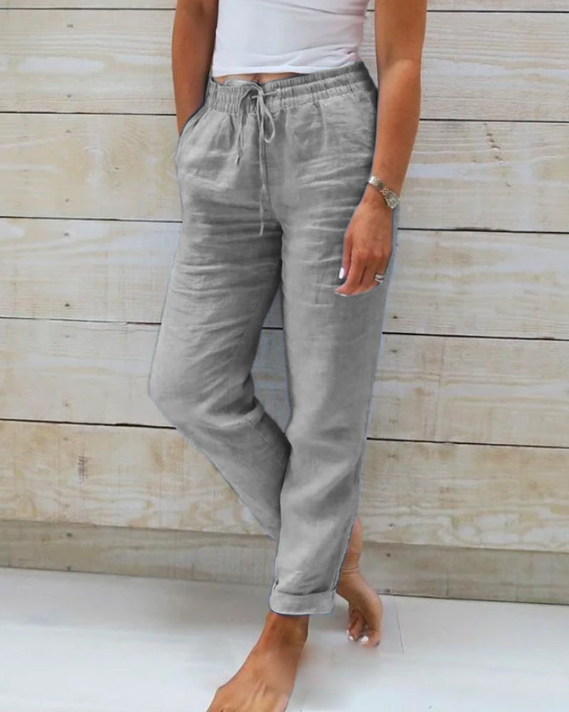 👖 NU 50% KORTING! 🌿 Damesbroek met elastische taille, katoen en linnen, wijde pijpen – ademend, lichtgewicht en comfortabele pasvorm ☀️