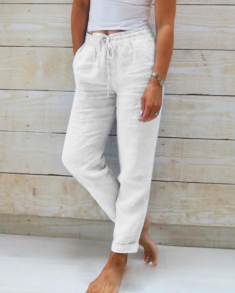 👖 NU 50% KORTING! 🌿 Damesbroek met elastische taille, katoen en linnen, wijde pijpen – ademend, lichtgewicht en comfortabele pasvorm ☀️
