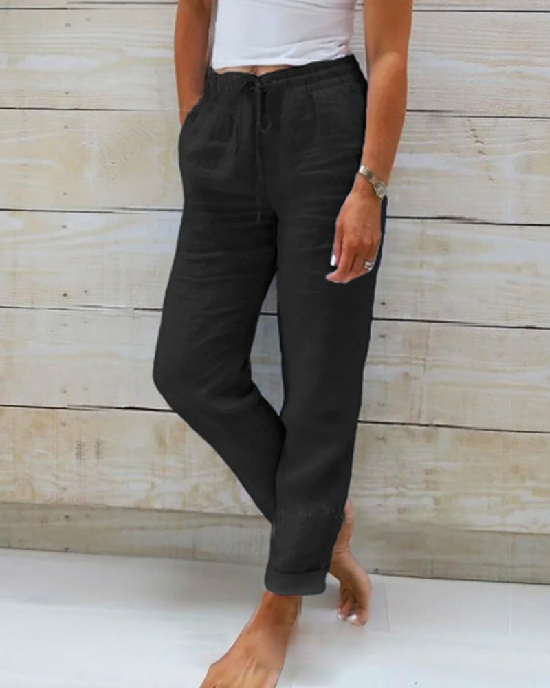 👖 NU 50% KORTING! 🌿 Damesbroek met elastische taille, katoen en linnen, wijde pijpen – ademend, lichtgewicht en comfortabele pasvorm ☀️