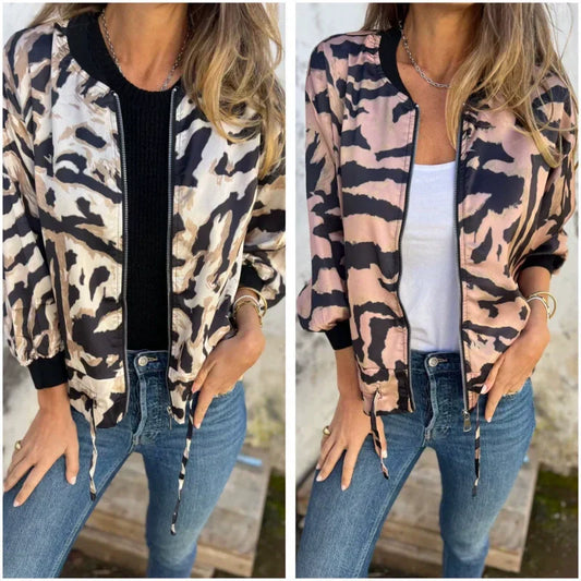 🌸Speciale voorjaarsaanbiedingen🌸 Bomberjack met rits voor dames met zebraprint