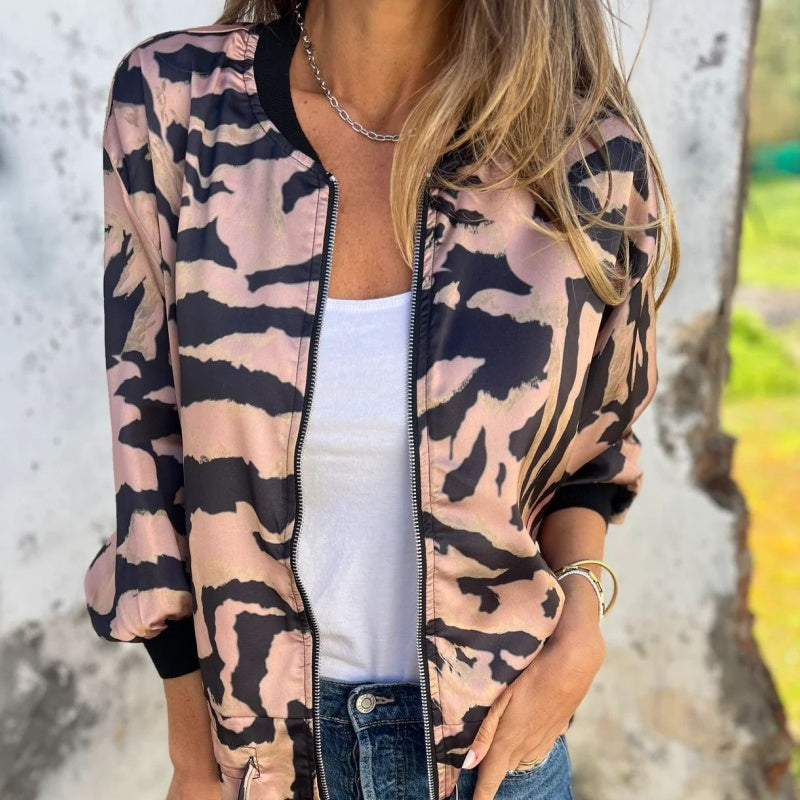 🌸Speciale voorjaarsaanbiedingen🌸 Bomberjack met rits voor dames met zebraprint