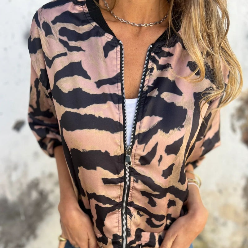 🌸Speciale voorjaarsaanbiedingen🌸 Bomberjack met rits voor dames met zebraprint