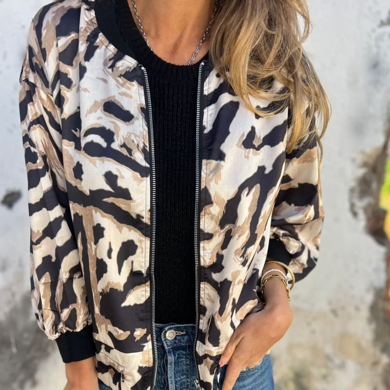 🌸Speciale voorjaarsaanbiedingen🌸 Bomberjack met rits voor dames met zebraprint